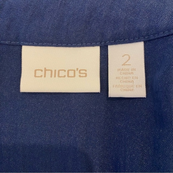 Chicos women's 2 (12) Blue Lace panels trim open front effortless Jacket Blazer - Picture 8 of 10